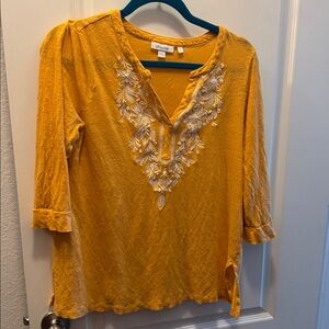 Chico’s Linen Orange Embroidered Tunic Top